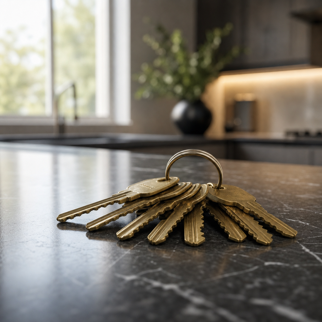 Keys resting on a stone surface